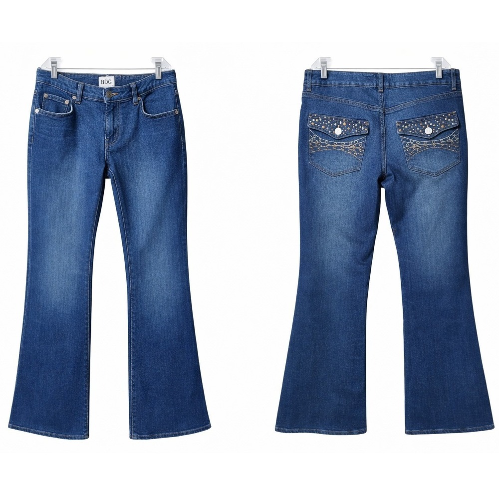 BDG Urban Outfitters Blue Flare Jeans Embellished Back‎ Pockets Size 30